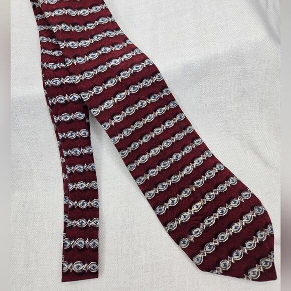 ZYLOS George Machado Burgundy Patterned Mens Classic Style Tie 100% Italian Silk - Picture 2 of 4